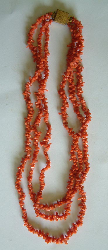 circa 1930's coral 3 strand necklace
